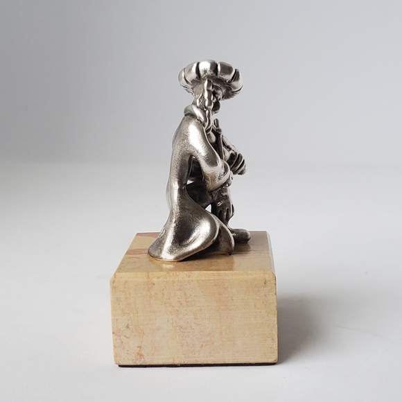 Vintage Sterling Silver Ben Zion Fiddler Sculpture on Marble Base Israel 1960s - Picture 3 of 10